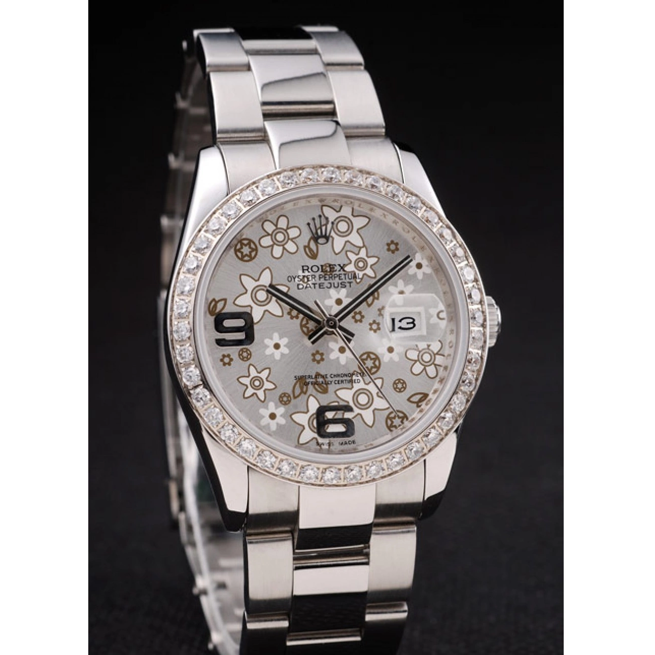 Best AAA Replica Sites Stainless Steel rl305 Plated Flowers Silver Rolex Datejust Dial Diamond 0820